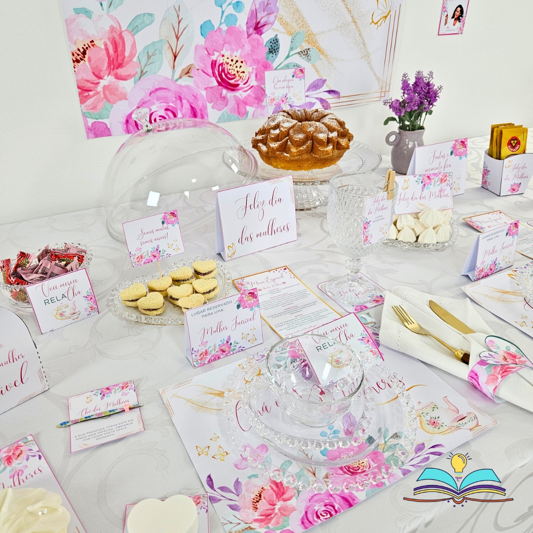 Painel versão 1 Chá das Mulheres + subtítulo: 8 de março - Dia Internacional das Mulheres.