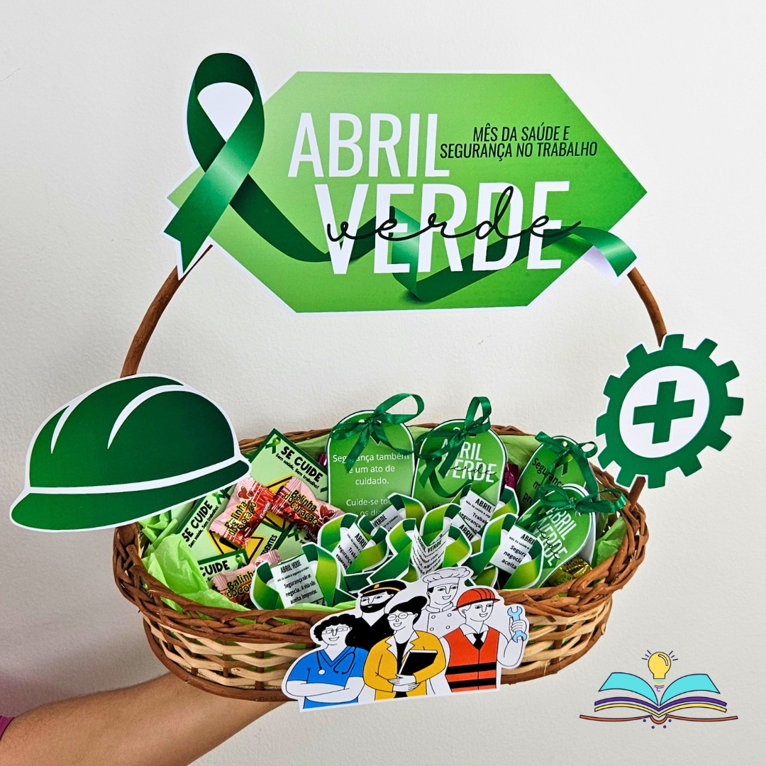 Elementos decorativos para uma cesta com lembrancinhas do tema Abril Verde.